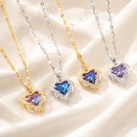 Colliers ras du cou et chaînes en cuivre doré et argenté avec pendentif cœur multicolore, bijoux de mode raffinés pour femmes