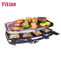 Grill de table électrique 8 personnes en acier inoxydable noir, surface antiadhésive, style barbecue coréen, sécurité flamme facile à assurer