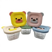 Boîte de conservation des aliments pour bébé en verre avec couvercle en silicone, 240 ml, compatible micro-ondes, design mignon de dessin animé, vaisselle pour bébé, hermétique