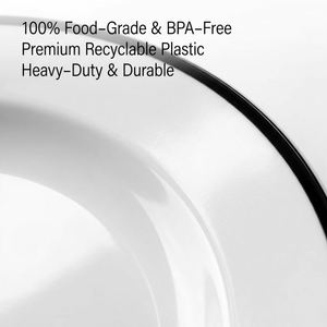 100 pièces en gros, assiettes jetables en plastique robustes, noires et blanches, à bords ondulés, pour les événements de mariage et de réception - Product Image 4