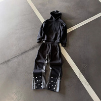 Ensemble de survêtement sportif tissé pour homme, pantalon évasé et sweat à capuche, ensemble de pantalon de sport superposé, ensemble de jogging en coton