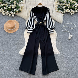 <span class=keywords><strong>Tuta</strong></span> a tunica con scollo a V autunnale <span class=keywords><strong>elegante</strong></span> da donna a manica lunga a vita alta con stampa Patchwork di <span class=keywords><strong>pizzo</strong></span> all'ingrosso - Product Image 2