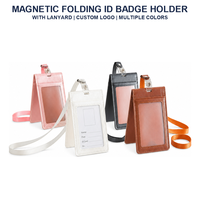 Porte-cartes en cuir PU en gros avec fermeture magnétique et fenêtre transparente pour badge d'identification, idéal pour le bureau, l'école et les conférences