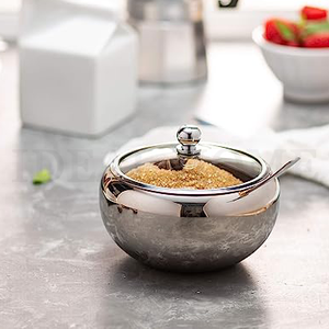 Pot à sucre en acier inoxydable sucrier avec cuillère en acier inoxydable pour café de bonbons au sel vente de gros OEM - Product Image 1