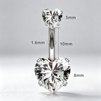 Vente en gros, stock disponible : Bijoux de piercing pour nombril en acier inoxydable, anneaux de nombril à double extrémité avec 4 griffes et zircone cubique