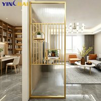Paravents en acier inoxydable, cloisons modernes en métal avec verre cannelé trempé pour entrée et salon