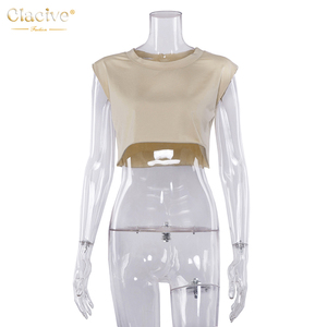 Clacive de moda básica superior ropa de verano ropa caqui T camisa sin mangas de mujer Casual Tops - Product Image 4