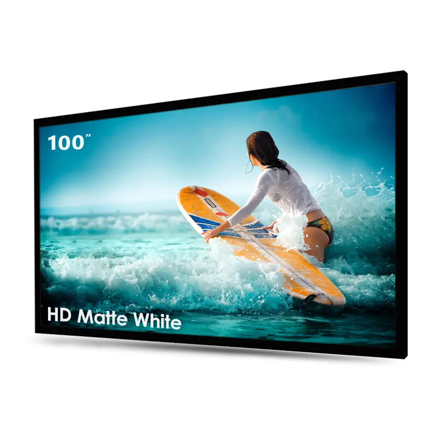 SCREENPRO 100 inç projeksiyon perdesi sabit çerçeve mat beyaz ekran 4K Ultra HD, aktif 3D duvar montajı projeksiyon perdesi