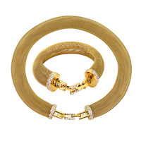 Ensemble collier et bracelet en maille en acier inoxydable plaqué or 18 carats incrusté de zircon, style influenceur vintage européen et américain, pour e-commerce 2024