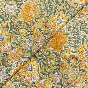 Tissu en voile de coton imprimé à la main motif botanique jaune, tissu en coton indien fait main, largeur 44 pouces, motif floral jaune moutarde - Product Image 6