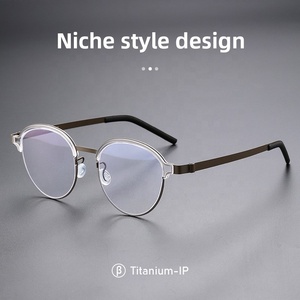 超軽量アンチブルーライトチタン眼鏡フレームレトロ近視メガネ固体卸売9825深センデザイン - Product Image 3