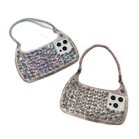 Petit sac courbé fait main avec diamants intégrés, grandes perforations, style diamant résistant à l'eau pour protection de téléphone DIY iPhone 11-17