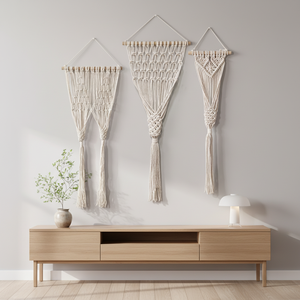 Cesto Sospeso Moderno in Corda di Cotone Beige, Decorazione Murale Fatta a Mano, Vaso da Parete, Cuccia per Gatti, Accessorio per Animali Domestici - Product Image 3