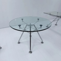 Table à manger en verre trempé et acier inoxydable de style nordique, personnalisable, origine Guangdong, pour restaurant, mobilier de salle à manger
