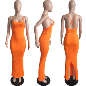 Abito lungo estivo da donna in cotone ed elastan, sexy da discoteca, senza schienale, con scollo a cuore, bianco, elegante, con spacco, modello slip dress. - Product Image 3