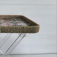 Table d'appoint carrée pliable en acrylique avec bord en corde tressée et mosaïque pour salon et hôtel