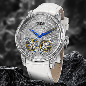 Montre mécanique automatique haut de gamme pour homme PINDU, cadran émeraude, double tourbillon, bracelet en cuir, verre saphir, charme de haute qualité - Product Image 3
