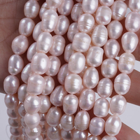Perles de riz d'eau douce de couleur rose naturelle de qualité supérieure, 7 pouces, 8-9 mm, brins détachés pour la fabrication de bijoux