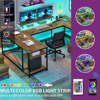 AJUNION Bureau de jeu polyvalent en forme de U avec ports de charge d'éclairage LED Table d'ordinateur Configuration réglable pour les jeux de bureau