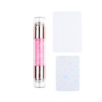 Tampon à ongles en plastique à double tête, tampon rond souple, motif diamant acrylique, outil de manucure