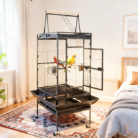 Accessoires pour oiseaux : Cage d'élevage rectangulaire en fil de fer de grande taille avec plateau en plastique, fermeture à poussoir et roulettes amovibles pour perroquet