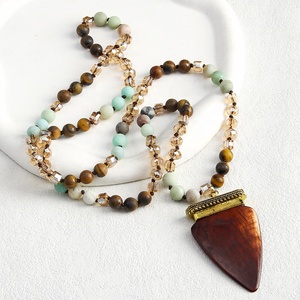 Nueva Joyería Étnica Retro Bohemia <span class=keywords><strong>de</strong></span> Moda, Collar <span class=keywords><strong>de</strong></span> Nudos <span class=keywords><strong>de</strong></span> Vidrio con Piedra Natural <span class=keywords><strong>de</strong></span> 8 mm, Collar con Colgante <span class=keywords><strong>de</strong></span> Resina <span class=keywords><strong>de</strong></span> <span class=keywords><strong>Dientes</strong></span> Marrón Claro - Product Image 2