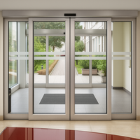 Porte coulissante double automatique en verre moderne de luxe |   Cadre en alliage d'aluminium, sécurité, fermeture douce, moteur DC sans balais, villas, écoles
