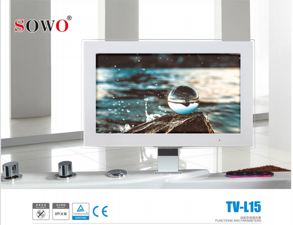 SOWO TV-L15 Modern 15" Digital Display Bathroom TV Waterproof Outdoor Hot Tub WIFI Control Spa Electric Heated Sauna Room