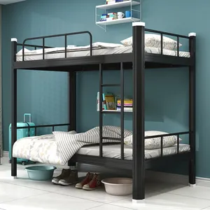Double Decker Bed For Children Adult With Storage Metal Student Dormitory Bunk Bed With Guardrail