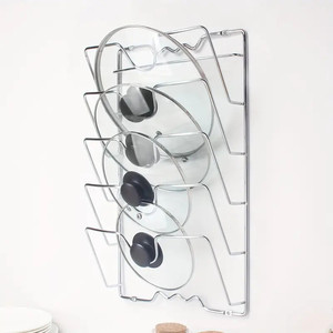 Wall Mounted <b>Pot</b> <b>Lid</b> Rack Multi Layer Stainless Steel Kitchen Storage No Drill Cookware Organizer For Home Use - Product Image 1