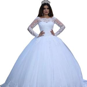 Gaun pengantin putih murni gaun pengantin seksi gaun pesta panjang lantai ukuran besar bungkus pinggang bahan renda pengantin - Product Image 5