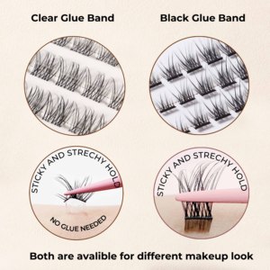 Cils vegan en fibre végétale, effet <span class=keywords><strong>manga</strong></span>, à poser, sans colle, auto-adhésifs, en grappes, pré-collés, réutilisables - Product Image 3