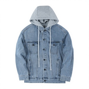 Veste en jean décontractée à capuche coupe-vent 100% coton pour homme, couleur unie, printemps - Product Image 1