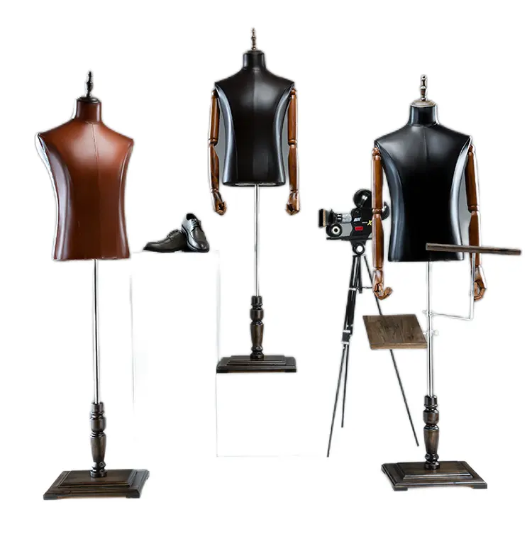 Mode Kleding Etalagepoppen Mannelijk Bovenlichaam Pu Bedekt Verstelbare Mannelijke Torso Mannequin Dummy Stand Mannequin Voor Pak