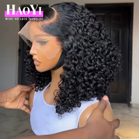 Perruques Bob Courtes Frontales HD en Cheveux Humains Naturels Indiens Bruts Afro Bouclés Crépus Pas Chères, Sans Colle, Entièrement en Dentelle, pour Femmes Noires