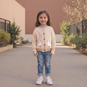 Cardigan tricoté unisexe à col rond pour enfants, <span class=keywords><strong>manteau</strong></span> en coton de couleur unie, pull décontracté respirant à manches longues pour tout-petits - Product Image 5