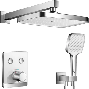 Set Doccia Termostatico Monocomando a Parete in Ottone Lucido con Kit Completo, Soffione Quadrato a Pioggia e Getto Massaggiante - Product Image 2