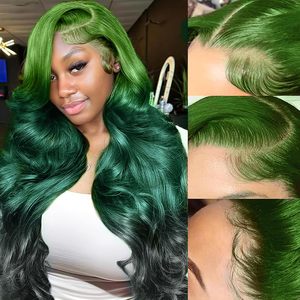 Parrucca Ombre Verde <span class=keywords><strong>Smeraldo</strong></span> in Capelli Umani, 13x6 HD Lace Front, Ondulata, Senza Colla, Pre-Piumata, Densità 200%, Effetto Naturale, Fornitore - Product Image 3