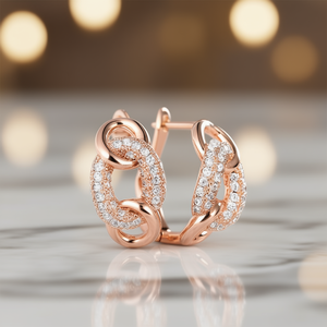 Orecchini a Cerchio E3658 in Oro Rosa per Donna, con Cristalli e Strass, Design Geometrico di Lusso per Uso Quotidiano - Product Image 2