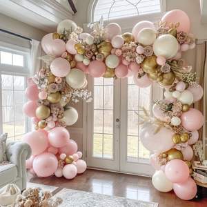 طقم قوس بالونات بالجملة مع بالونات لاتكس بألوان وردي فاتح وكريمي وذهبي وبالونات كروم - Product Image 6