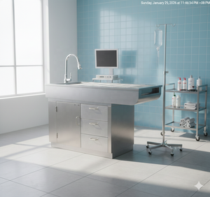 Table de préparation vétérinaire ADZIA avec armoires de rangement, table de toilettage pour animaux de compagnie en acier inoxydable, station de traitement médical pour clinique - Product Image 2