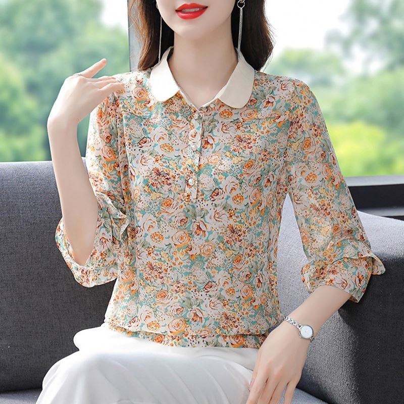 Floral Chiffon Shirt for Women Autumn 2025 New Spring and Autumn