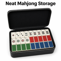 Boîte de rangement pour Mahjong en cuir noir, doublure en velours noir, fermeture éclair argentée, étui spacieux pour tuiles, logo personnalisé, vente en gros OEM