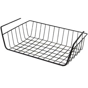Under Cabinet Wire <b>Basket</b> <b>Storage</b> Rack Hook Type Rectangle White Eco Friendly Desk Organizer For Office Home Use - Product Image 4