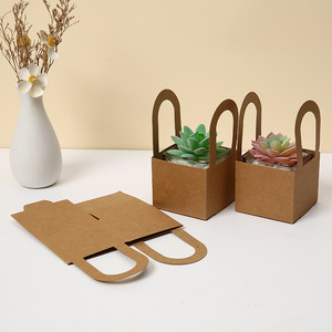 Papier kraft en gros, boîte à fleurs pliante carrée portable personnalisée, épaisse, avec impression UV - Product Image 2
