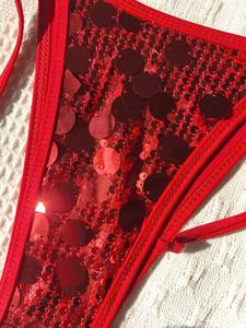 Nuevo Conjunto de <span class=keywords><strong>Bikini</strong></span> Sexy con Lentejuelas 2026 para Mujer, Top de Tirantes Finos, Traje de Baño de Dos Piezas con Tanga de Corte Alto y Lazos Laterales - Product Image 2