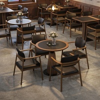 Ensemble table et chaises de style rétro américain pour café, usage commercial, maison de thé, restaurant occidental, table rectangulaire à plateau massif