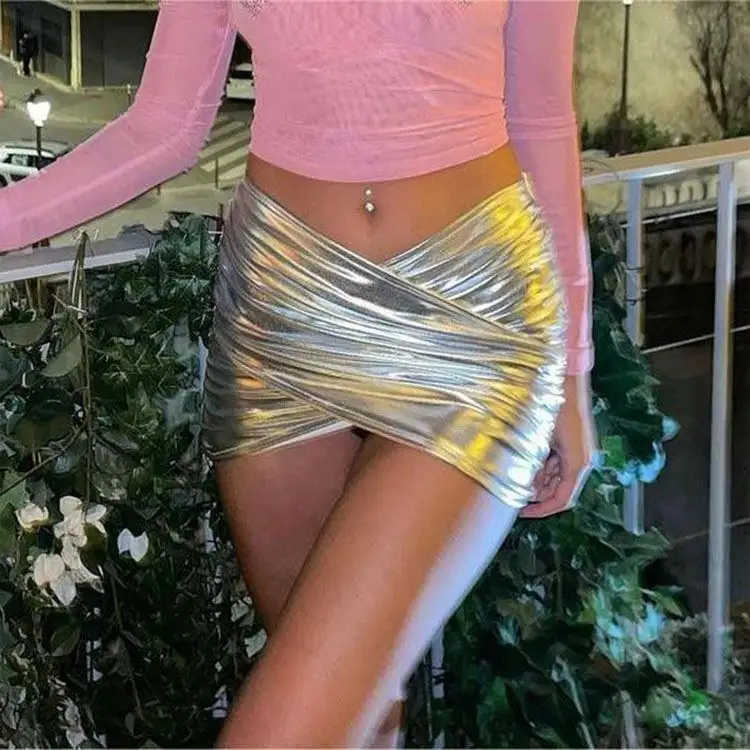 Wholesale dropshipping agent women 2024 new arrivals shiny pu leather hot sexy mini skirt