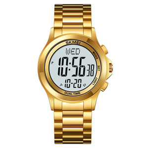 Skmei Digital Watch Men Stainless Steel Band Waterproof Dual Time Electronic Watch Gold Silver Black 22 Cm - Product Image 5