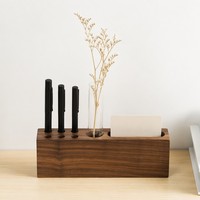 Porte-stylos pour bureau, support à crayons en bois d'acacia, porte-cartes de visite en bois massif, organiseur de stylos-plume